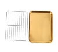 ibasenice 1 Ensemble bac de vidange barquette Frites Grille de Refroidissement Plat à Four Baking Tray Frire Plaque Plateau de friture Assiette de Fruits Pratique Acier Inoxydable 304 Golden