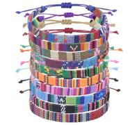 ibasenice 10 pièces Lot de Bracelets Tissés Ethniques Tissu Coton Lin Style Bohème Réglable Bracelets Amitié Légers et Confortables pour Femmes Plage et Usage Quotidien