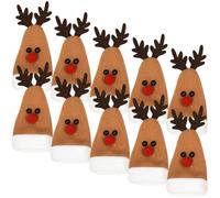 ibasenice 10pcs Bouchons Bouteilles de Vin en Tissu Marron Design Adorable de Bonnet de Noël de Cerf, Décor de Table pour Fête de Noël Facile à Transporter