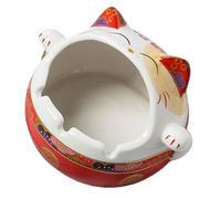 ibasenice 1pièce Cendrier Céramique Chat Chanceux Rouge Décoration de Bureau de Noël Cendrier Original et Créatif avec Encoche Accessoire Décoratif Multifonction pour Intérieur