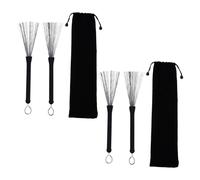 ibasenice 2 Ensembles Brosses d'accessoires de kit de tambour fil de brosse à tambour avec sac en acier inoxydable Black