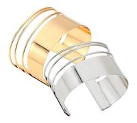 ibasenice 2 pièces Bracelet Manchette Large Ouvert Métal Punk Réglable Unisexe Jonc Minimaliste Or et Argent pour Femme et Homme