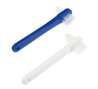 ibasenice 2 Pièces Brosse à Dents pour Prothèse Double Tête Blanche et Bleue Poils en Nylon et Manche Antidérapant pour Nettoyage des Dentiers et Appareils de Rétention