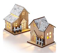 ibasenice 2 Pièces Chalets en Rondins Lumineux de Noël, Décoration | Ambiance Festive Lumineuse, Usage Maison et Bureau, Teinte Kaki, Format Compact, Pièce Décorative