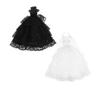 ibasenice 2 Pièces Costume de Poupée Mariage Dentelle Blanche Robe Longue Princesse Miniature pour Figurines et Accessoires de Jouets