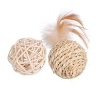 ibasenice 2 Pièces Jouets Interactifs Rotin pour Balles à Gratter Manger Jouets de Jouissance pour Intérieur Ensemble de Balles Rattan avec Cloches