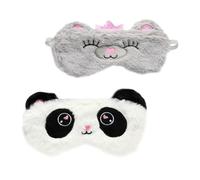 ibasenice 2 pièces Masque de Sommeil Mignon Bear Eye Mask Doux et Confortable Peluche Cache Yeux Occlusif Anti-lumière pour Voyage et Repos Lot de Panda Noir et Gris Couronne