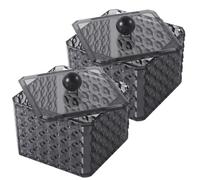 ibasenice 2pcs Organisateur de Maquillage en Acrylique Noir Couvercle, Récipient Transparent pour Cotons et Coton-tiges, Design Élégant pour Salle de Bain ou Coiffeuse