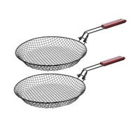 ibasenice 2pièces Panier à Griller Rond Acier Inoxydable avec Poignée Bois Pliable pour Barbecue Friture Et Cuisson De Légumes pour Camping Et Activités Plein Air