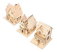 ibasenice 3 Pièces Décoration de Fête en Bois Mini Maison Lumineuse Éclairage Doux et Batterie Bouton, Ambiance Festive pour Fêtes et Bar