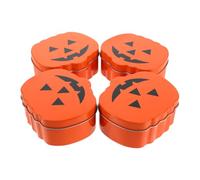 ibasenice 4 Pièces Boîte de Rangement en Métal Forme Citrouille Orange pour Halloween, Boîte Décorative Créative en Tôle, Contenant à Bonbons pour Fête et Décoration