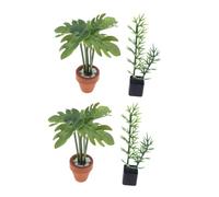 ibasenice 4 Pièces Miniature Dollhouse Potted Plants Faux Bamboo Monstera Leaf Artificial Greenery Bonsai for Bedroom Living DIY Scene Decoration