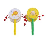 ibasenice 4pièces Tambour Rotatif Bois Pour Garçon Fille Avec Motifs Animaux Hochet De Percussion Manuel Pour Éveil Musical Des Tout-petits