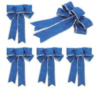 ibasenice 5 Pièces Bleu Nœuds de Noël Scintillants, en Polyester | Déjà Noués et Faciles à Fixer, Décoration Sapin et Mur, Style Joyeux pour Fêtes de Fin D'année
