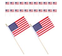 ibasenice 50 Pièces Petit Drapeau Américain en Polyester avec Manche en Bois, Impression Vive et Design Facile à Agiter pour Célébrations Patriotiques et Événements en Classe