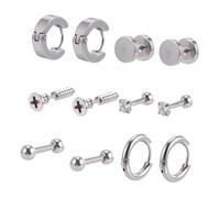 ibasenice 6 paires Boucles Oreilles Acier Inoxydable Punk Anneaux Longs Piercing Unisexe Cadeau Mode