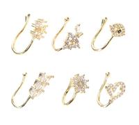 ibasenice 6 pièces Clip Nose Cuivre pour Hommes et Femmes Formes Cœur Étoile Lune Fleur Bijoux de Nez Faux Non Percés Réglables et Résistants