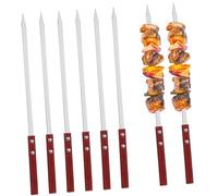 ibasenice 6 pièces Lot de Brochettes Plates Acier Inoxydable pour Barbecue et Kebab Poignée Bois Antidérapante Résistantes Chaleur Grillades Extérieures