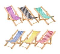 ibasenice 6 Pièces Miniature Chaise de Plage Pliable en Bois et Tissu, Transat Miniature 1:12 pour Maison de Poupée, Accessoire Décoration Micro Paysage, Couleurs Mixtes