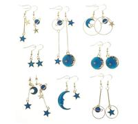 ibasenice 8 paires Boucles D Oreilles Planète Asymétriques Bleues Style Océan Pendantes Alliage de Zinc Bijoux Fantaisie pour Femmes et Adolescentes