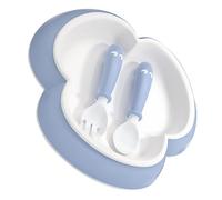ibasenice Assiette à Dîner pour Bébé à 3 Feuilles Fourchette Cuillère Assiette à Repas de Dessin Animé pour Ensemble de Nourriture Et de Couverts pour Bébé