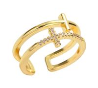 ibasenice Bague Croix Ouverte Réglable pour Femme, Anneau Double Couche Orné de Cristaux, Bague de Mode Chrétienne Élégante, Bijou Ajustable pour Mariage et Occasions Spéciales
