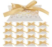 ibasenice Boîte à Bonbons de Mariage 50 Pcs en Papier Motif Doré avec Ruban Boîte à Dragées Forme Oreiller pour Fête Anniversaire Emballage Présent Léger et Pliable