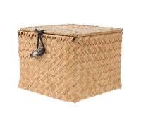 ibasenice Boîte à Thé Carrée en Paille avec Couvercle, Support de Rangement pour Petits Objets Chez, Design Décoratif et Atmosphère Littéraire