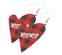 ibasenice Boucles D’Oreilles Pendantes en Cuir à Carreaux Rouge Forme Cœur D’Amour 1 Paire Décorative pour Femmes Accessoires Mode pour Soirées et Usage Quotidien