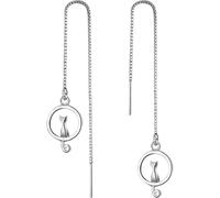 ibasenice Boucles d'Oreilles Pendantes pour Femmes Longues Boucles d'Oreilles en Cuivre Plaque Blanc Design Chat et Lune Enfile-Aiguille Pompons Bijoux pour Filles et Femmes