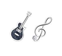 ibasenice Boucles Oreilles Asymétriques Guitare Et Notes De Musique Argenté Sterling Ornées De Diamants Noirs Légères Et Confortables Pour Soirées Et Voyages