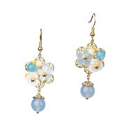 ibasenice Boucles Oreilles Fleuries Vintage Jade Pendentifs à Crochets Bijoux Ethniques