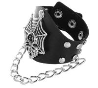 ibasenice Bracelet Manchette Punk En Pu Toile D’araignée Ajustable, Bracelet Gothique Tête De Mort Pour Homme, Accessoire Halloween Rock Large Et Souple, Taille