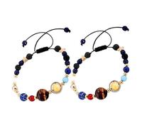 ibasenice Bracelet Système Solaire Perles Pierre Naturelle, Bracelet Planète Mignon Tressé, Bijou Féminin Univers Cosmique, Détente et Protection Énergétique, 2 Pièces Univers Espace