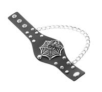 ibasenice Bracelet Tête De Mort Punk Ajustable En Pu Large, Manchette Gothique Unisexe, Motif Toile D'araignée Halloween, Accessoire Rocker Pour Poignet Homme Et Femme