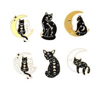 ibasenice Broche Décorative Chat Dessin Animé en Alliage Couleur Noire, Lot de 6 Pièces pour Vêtements Fille, Épingle Poitrine Animalier Mignon Accessoire Mode Plusieurs styles