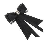 ibasenice Broche Double Nœud Noir en Dentelle avec Pierres Brillantes Épingle Col Élégante pour Femme Décoration Chic pour Robe Chemise et Écharpe Accessoire Mode pour Fêtes et Réunions