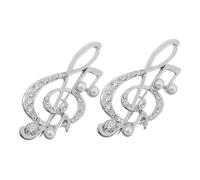 ibasenice Broche Note de Musique en Métal Argenté Ornée de Cristaux et Perles Fausses, Lot de 2, Bijou Décoratif Féminin pour Vêtements de Fête et Tenue Élégante