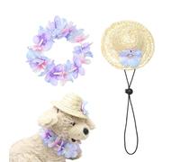 ibasenice Chapeau de Paille D'été Respirant pour Animaux de Compagnie 2 Pièces Guirlande Hawaïenne Violet, Accessoires pour Chien et Chat, Réglable et Léger pour Fête, Photographie et Plage