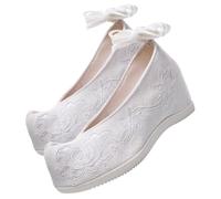 ibasenice Chaussures Brodées Hanfu Blanches pour Femme Ballerines de Mariage Plates Semelle Antidérapante Style Ethnique à Motif Floral Confort Respirant pour Cérémonie et Usage