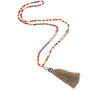 ibasenice Collier Bohème Coloré pour Femme Pendentif Ethnique à Pompon Long Collier de Perles Fait Main Chaîne pour Pull Bijou Ethnique Polyvalent Accessoire D’Été et Soirée