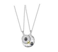 ibasenice Collier de Couple Projection 100 Langues je T'Aime 2 Pièces Soleil et Lune Alliage Sûr Pendentifs Magnétiques Assortis Présent Romantique pour Amoureux