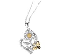 ibasenice Collier Pendentif Cœur avec Tournesol et Abeille Simple pour Femme Élégant et Charmant pour Anniversaires et Fêtes