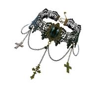 ibasenice Collier Ras du Cou Croisé Vintage Pendentif Croix en Cristaux et Dentelle Noire, Collier Clavicule Sombre pour Halloween, Accessoire Gothique Féminin