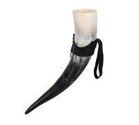 ibasenice Corne à Boire Viking 380Ml en Corne de Bœuf Support de Table, Gobelet Médiéval pour Hydromel et Vin Décoration Authentique pour Événements Médiévaux