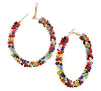 ibasenice Créoles D'oreilles Perlées Multicolores Bohème en Résine pour Femme, Boucles D'oreilles Rondes Pendantes, Bijou de Festival et Présent, Style Hippie Décontracté, Taille Moyenne