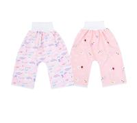 ibasenice Culottes D'apprentissage Imperméables Bébé L en Coton Réutilisables, Lot de 2 Pantalons Hautes Tailles Anti-fuites, Motifs Arc-en-ciel et Ours Rose, Adaptées Nuit et Propreté