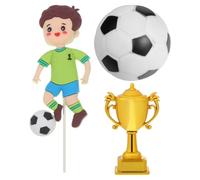 ibasenice Décorations de Gâteau Thème du Football 3 Pièces Ballon de Football en Silicone Souple Petit Trophée en Plastique Accessoires pour Fête d'anniversaire Garçon et Réutilisable