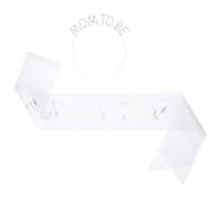 ibasenice Écharpe de Future Maman et Bandeau en Cristal Blanc, Ceinture de Maternité Ajustable, Accessoire Femme Enceinte pour Baby Shower, Ensemble 2 Pièces Taille M, Fête Prénatale