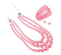 ibasenice Ensemble Collier et Bracelet de Perles Rose, Bijoux Femme Mariage Fête, Multi-couches, Style Exagéré, Taille Ras du Cou